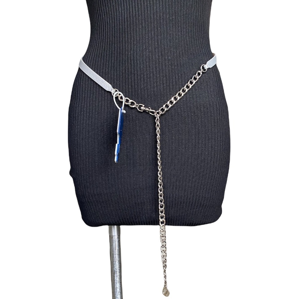 Nautica Faux Leather/Silver Chain Belt